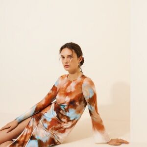 Significant Other Gold Blue Long Sleeve Dress